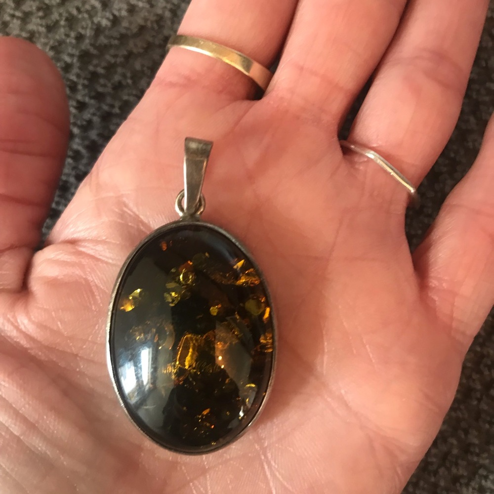 Vintage sterling silver and amber pendant
